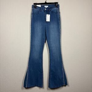 Forever 21 Womens 26 High Rise Flare Jeans Blue Washed Rhinestone Pockets